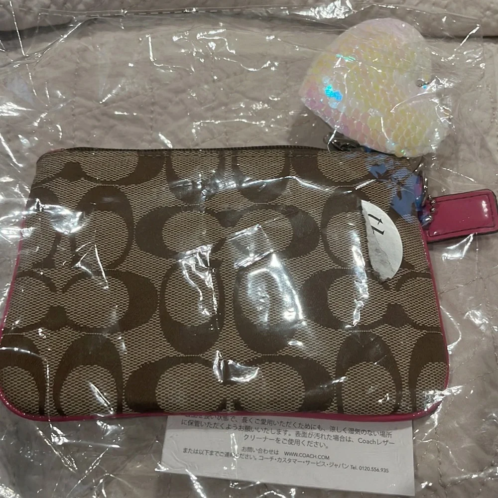 Coach Signature Pink Stripe Canvas Wristlet - Picture 9 of 9